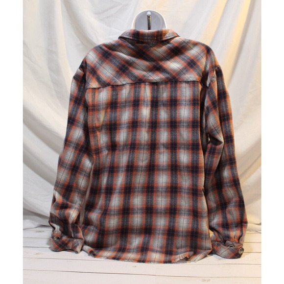 Democracy Women's L Red Blue Plaid Button-up Flannel Raw Hem Pockets LS Cowgirl - Picture 2 of 15